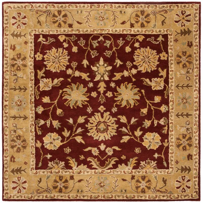 SAFAVIEH Handmade Heritage Layered Faux Bois Traditional Oriental Wool Rug - 8' Square - Red/Gold