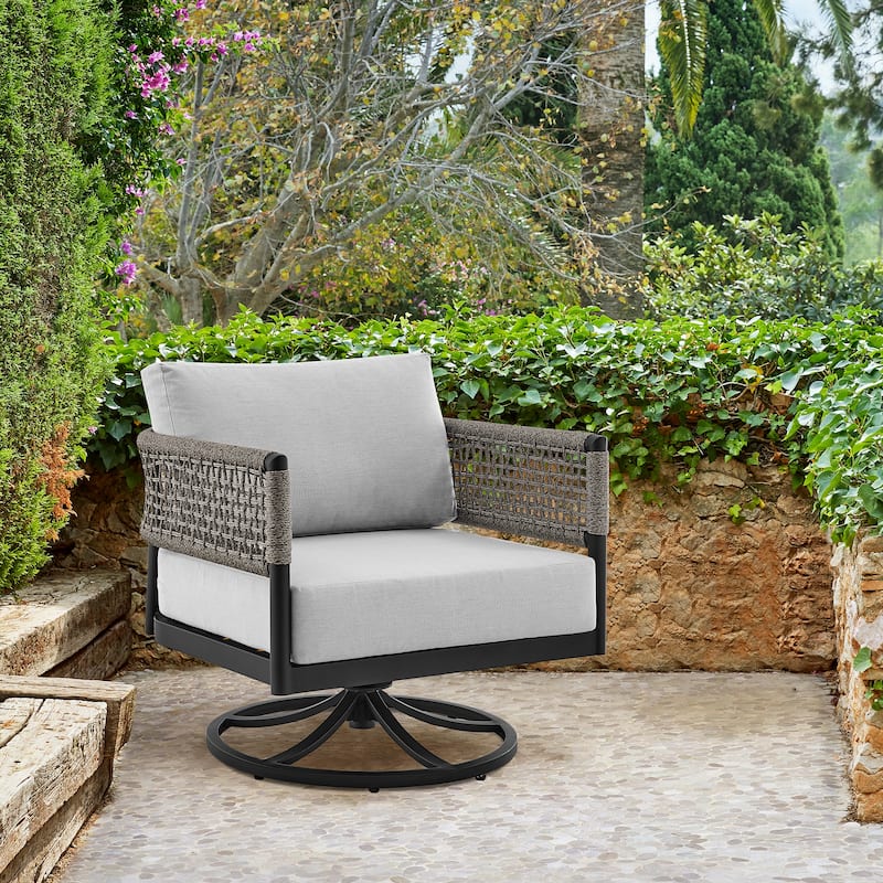 Felicia Black Aluminum & Grey Rope Outdoor Swivel Rocker Chair