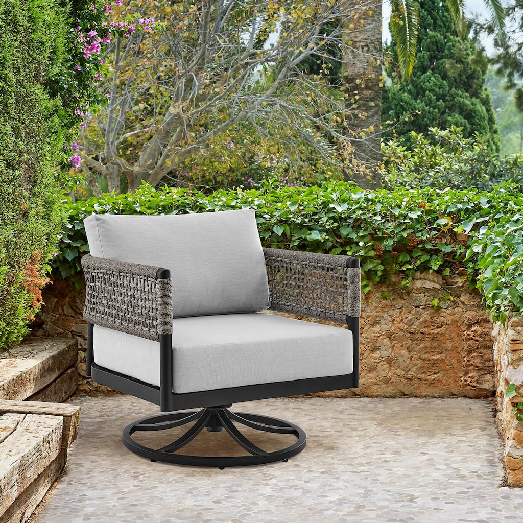 Felicia Black Aluminum & Grey Rope Outdoor Swivel Rocker Chair