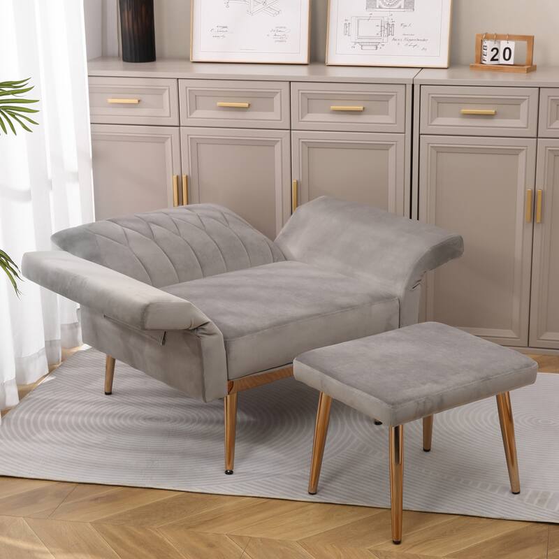 Grey Velvet Chair & Ottoman Sets Lounge Accent Chair with Adjustable
