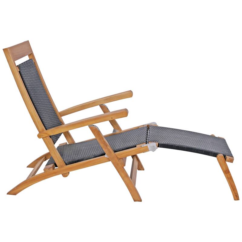 Chic Teak Narmada Teak Wood and Woven Steamer Chair, Black