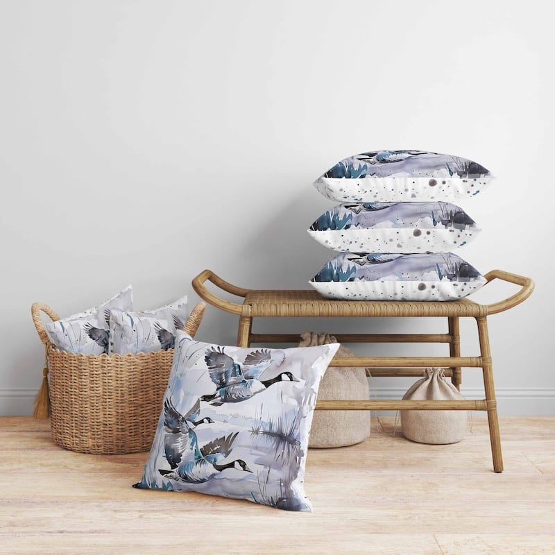 Three Geese Faux Suede Reversible Throw Pillow Gray and Blue