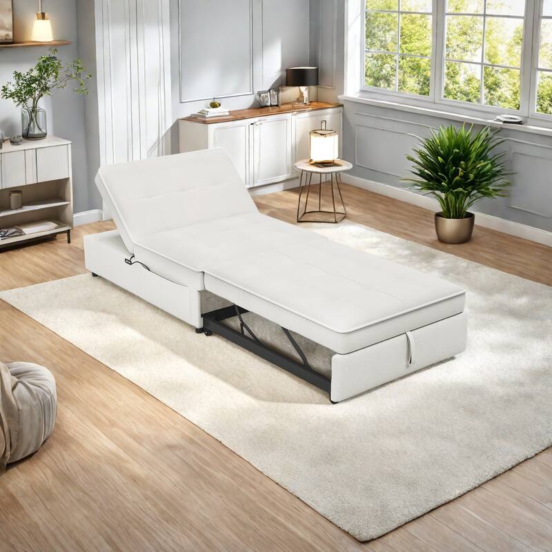 72.5" Linen 4-in-1 3-Seater Sleeper Sofa with 5-Level Adjustable Backrest And Storage Pocket - White