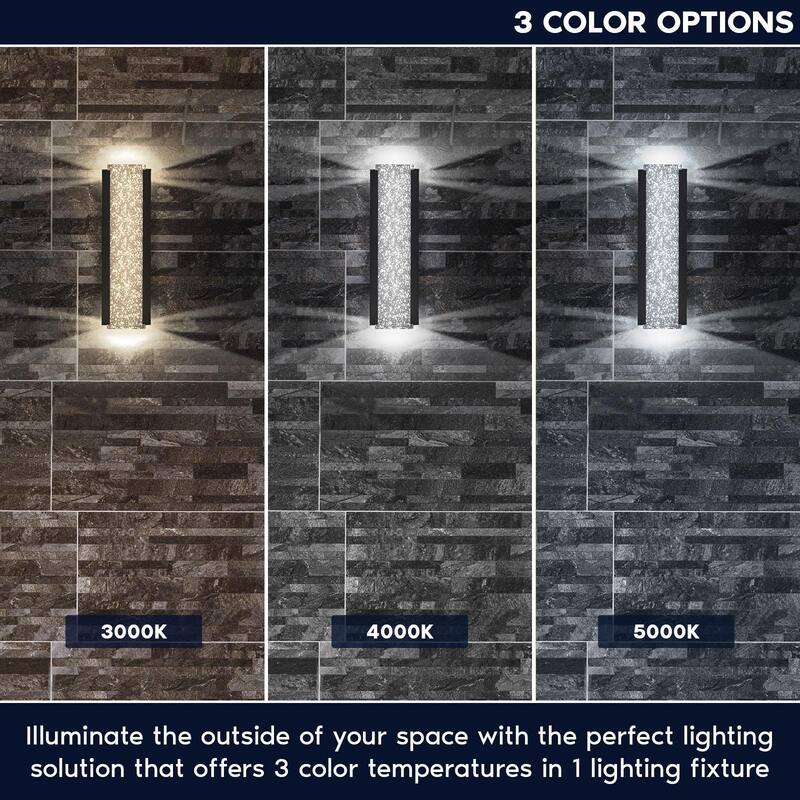 Luxrite LED 17" Bubble Glass Outdoor Wall Sconce, 3CCT 3000K-5000K, IP65, 12W, Aluminum, ETL 2-Pack - 3CCT (3000K/4000K/5000K)