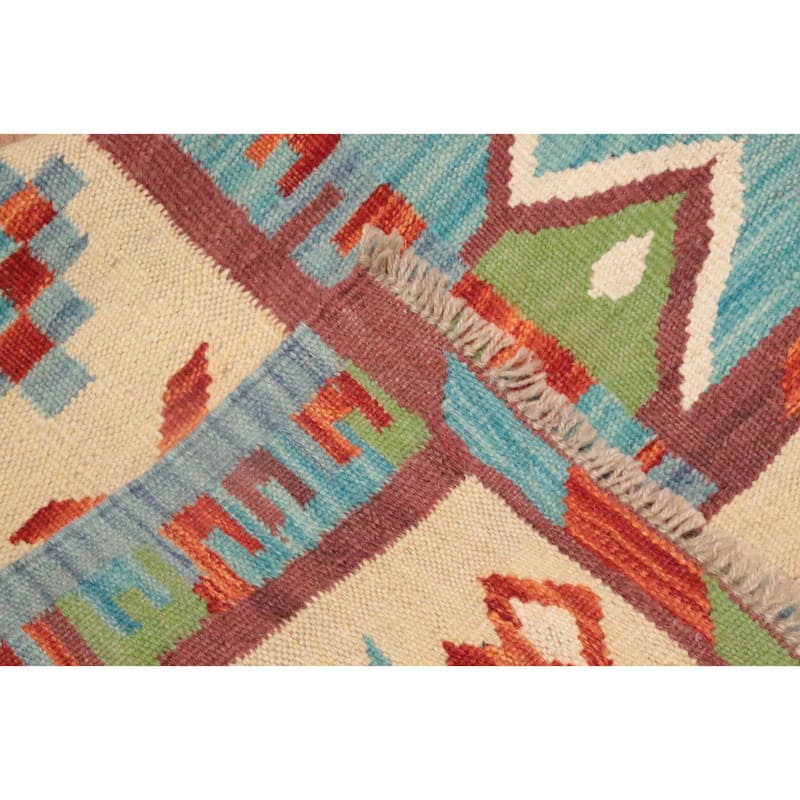 Hand Woven Oriental 100% Wool Carpet Southwestern Tribal Navy Blue & Blues Kilim Area Rug - 5' 9'' X 4' 1''