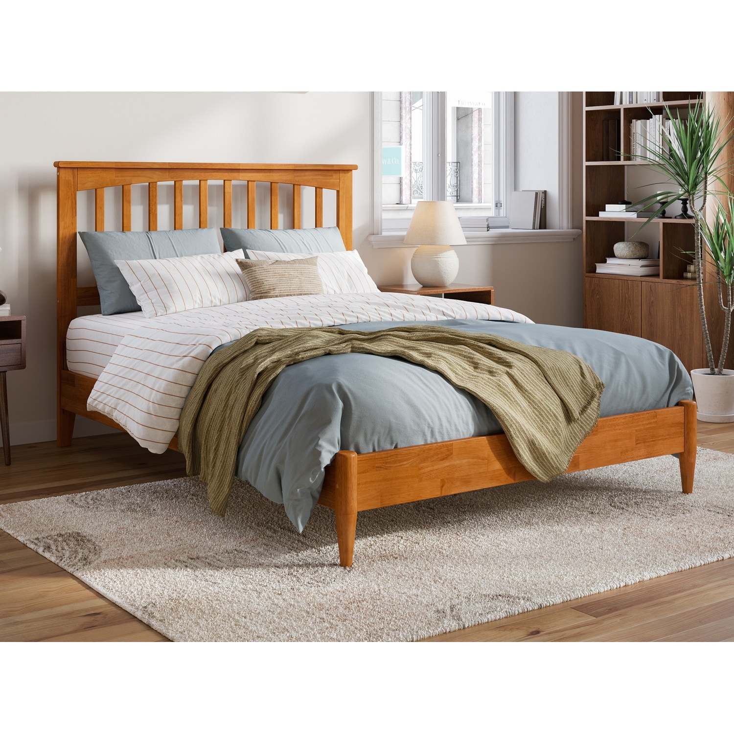 Solid Wood Low Profile Platform Bed - Full Size Bed Frame with USB Ports