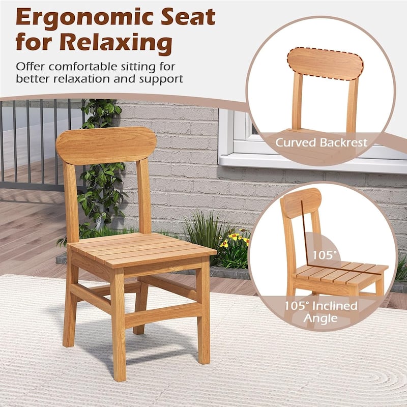 1/2/4 PCS Teak Wood Patio Dining Chair Wooden Armless Chair w/Slatted Seat