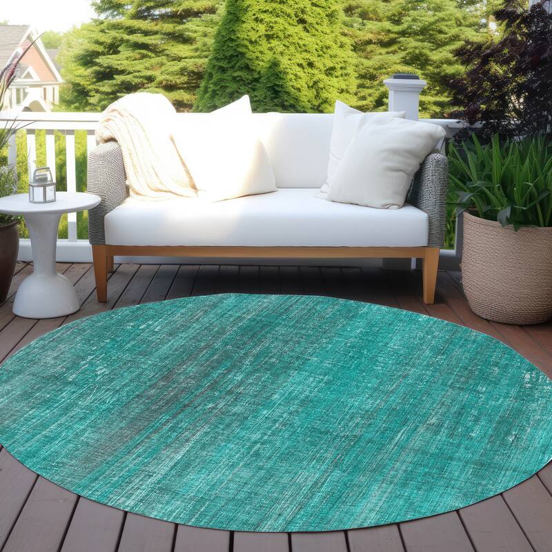 Machine Washable Indoor/ Outdoor Ombre Solid Chantille Rug - 8' x 8' - Teal