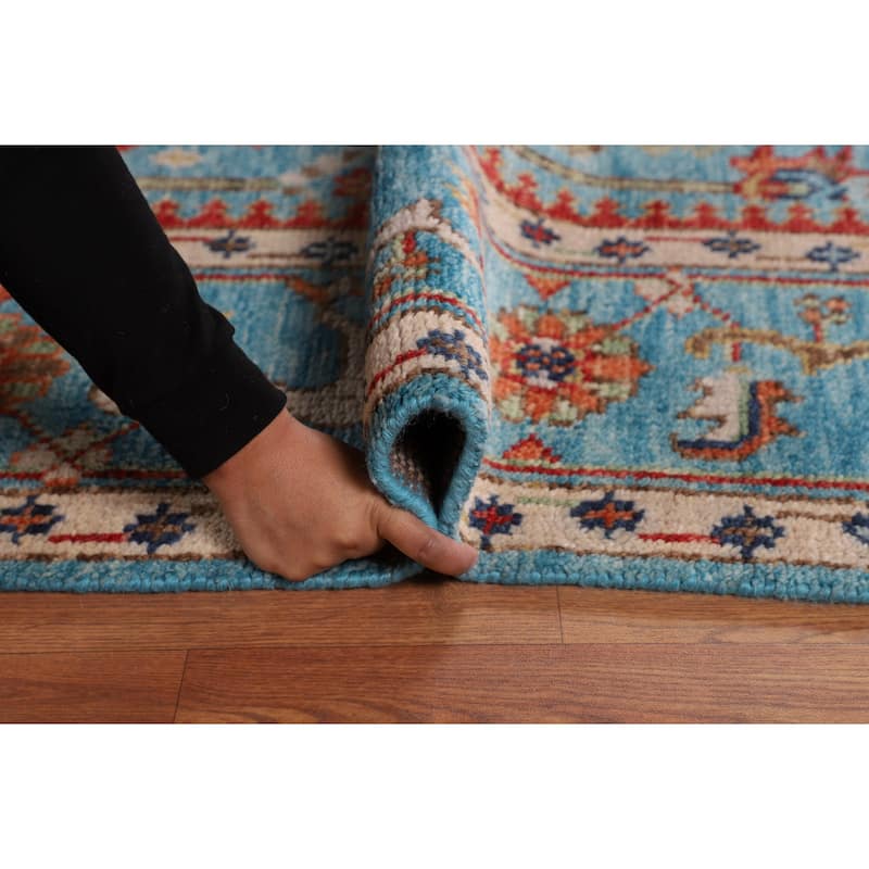 All-Over Blue Oushak Oriental Area Rug Handmade Floral Wool Carpet - 9'1"x 11'11"