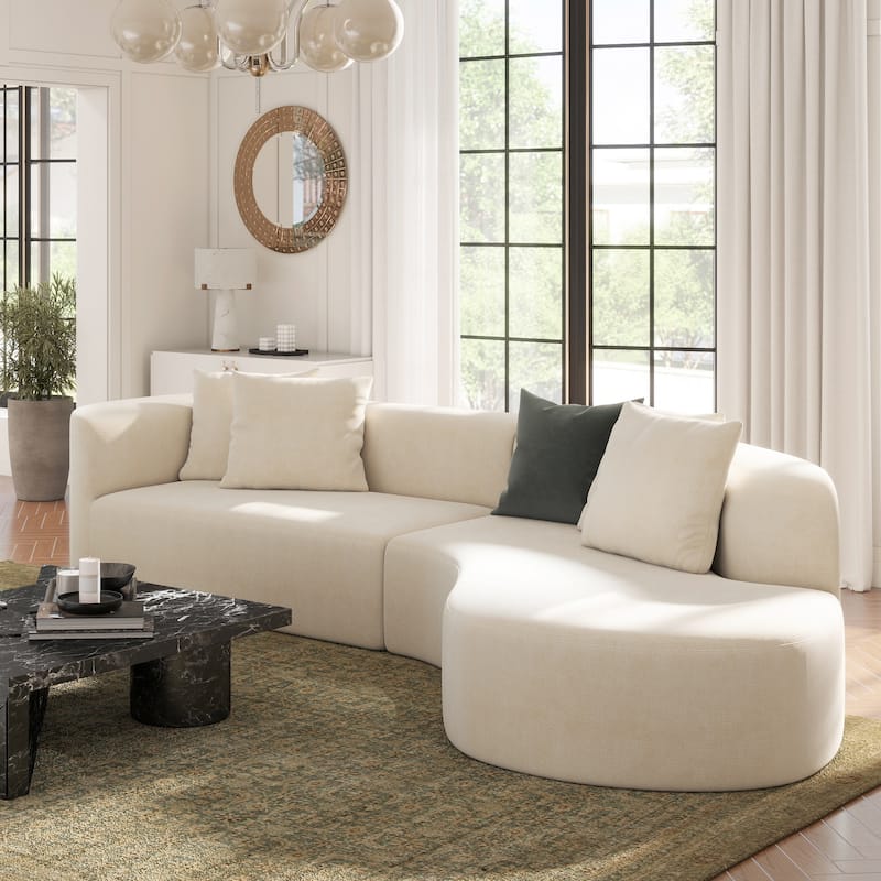 Mallory 134.5" Sofa-in-a-Box RAF Curved Sectional Sofa - Porcelain Light Beige