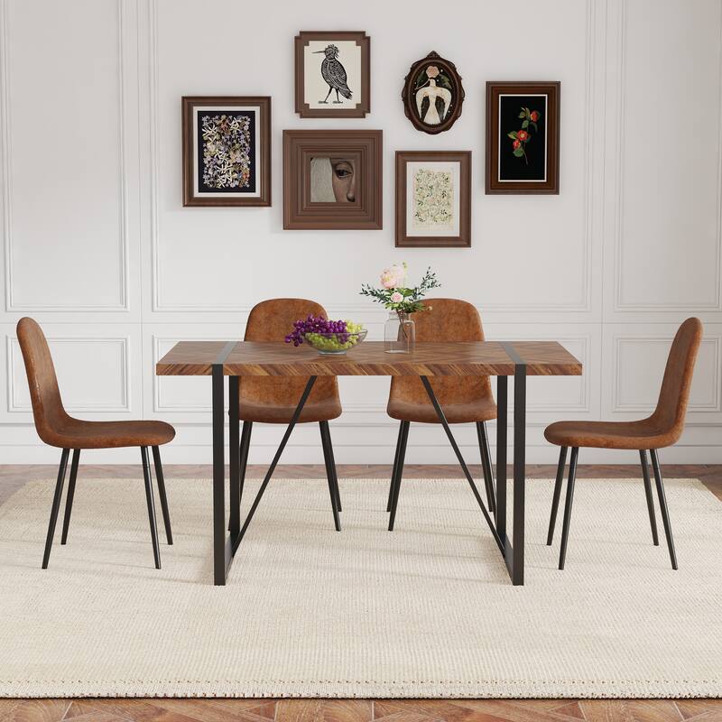 Kitchen Dining Table Set for 4 with 4 Dining Chairs, 5 Piece Modern Wood Table and Chairs Set for Kitchen, Living Room