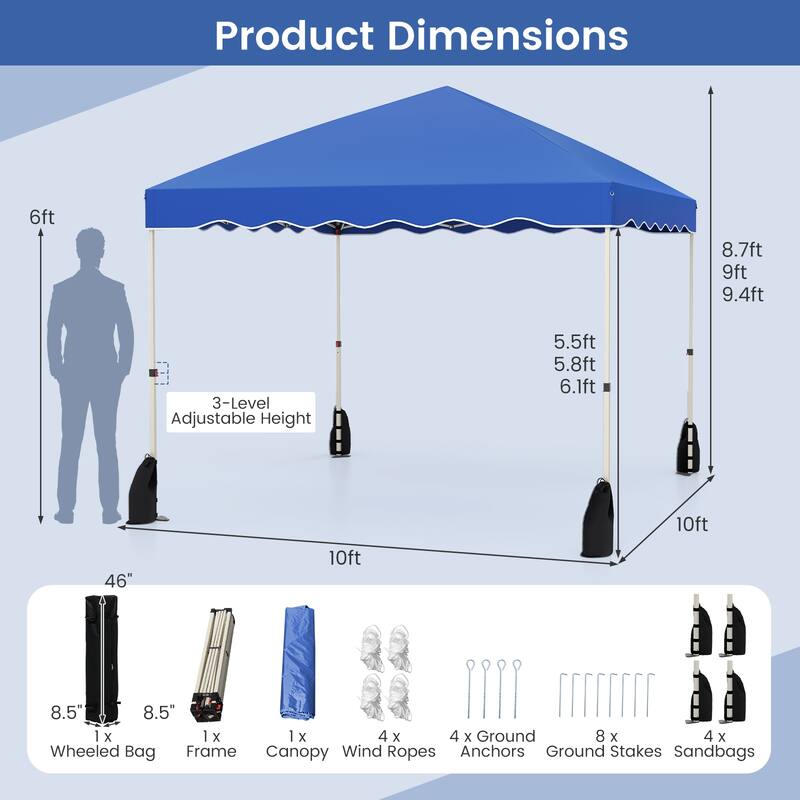 Gymax 10 X 10 FT Pop up Canopy Tent Portable Foldable Patio Shelter w/