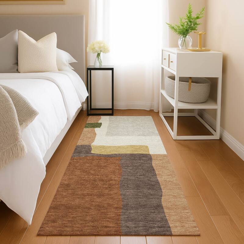 Machine Washable Indoor/ Outdoor Contemporary Blox Chantille Rug