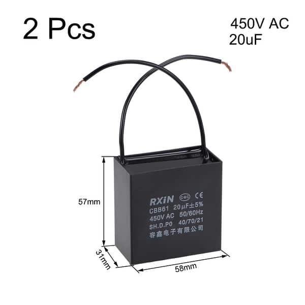 Shop 2 Wire Cbb61 Ceiling Fan Capacitor 20uf 450v Ac Motor