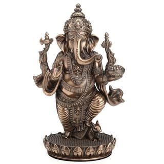 5.12 inches Height Cold Cast Bronze Lord Ganesha Standing on Lotus Bronze Finish Figurine