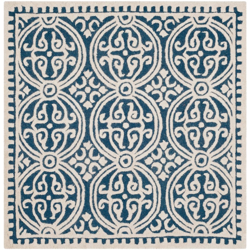 SAFAVIEH Handmade Cambridge Myrtis Moroccan Wool Rug - 4' x 4' Square - Navy Blue/Ivory
