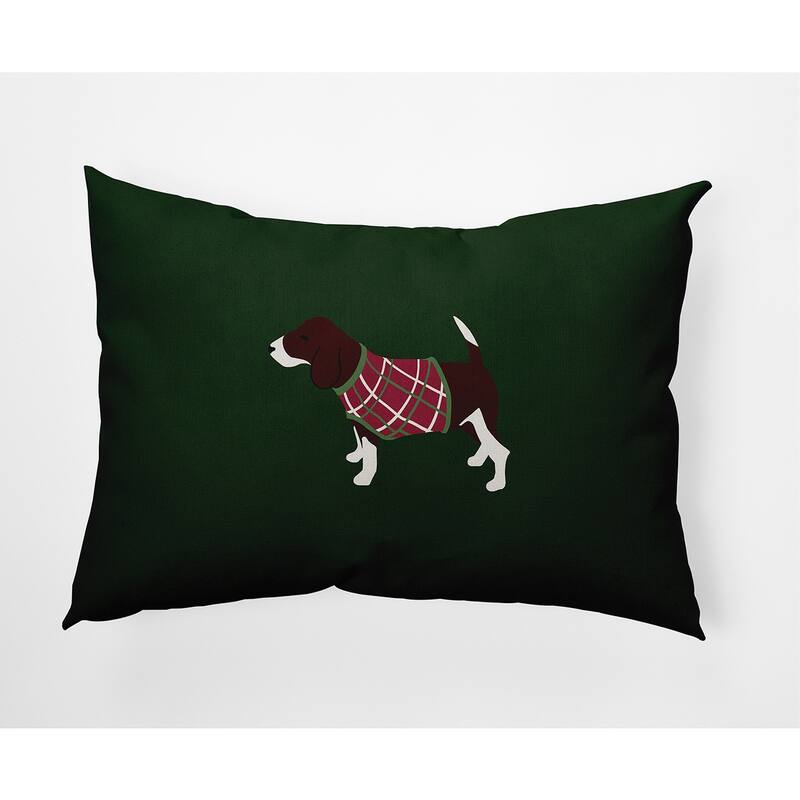 Warmest Wishes Doggie Christmas Decorative Throw Pillow - Deep Evergreen