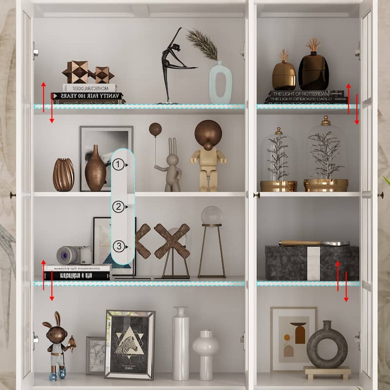 78.7"H Combo Glass Doors Display Cabinet Wooden Bookshelf Organizer