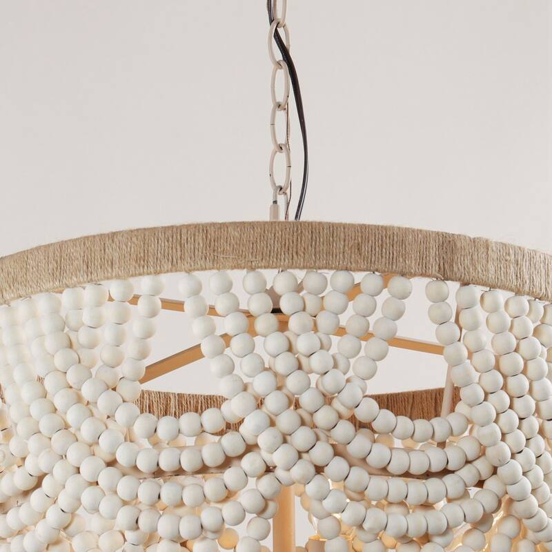 Lusteria 20" Wood Bead 4-Light Tiered Coastal Chandelier