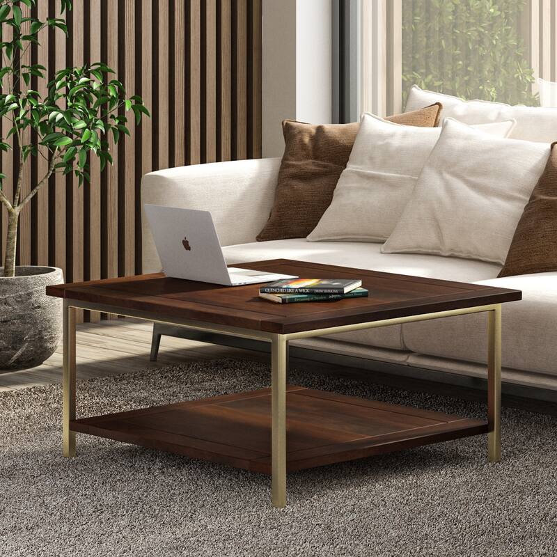 WYNDENHALL Rhonda Solid Mango Wood & Metal Industrial Coffee Table - 34 W x 34 D x 18 H