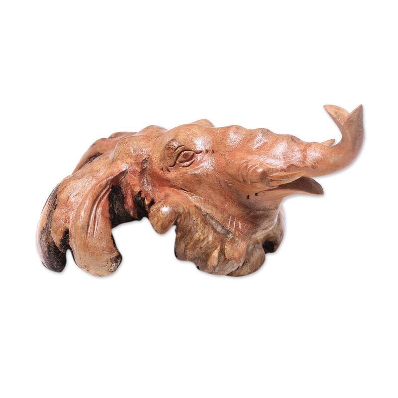 Wood figurine, 'Head of the Elephant' - 6" H x 3.9" W x 3.1" D