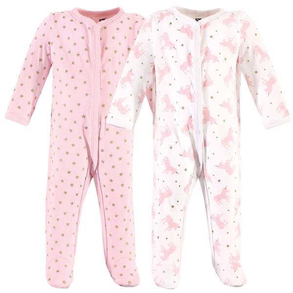 slide 1 of 1, Hudson Baby Infant Girl Cotton Snap Sleep and Play 2pk, Sparkle Unicorn 0-3 Months - Sparkle Unicorn
