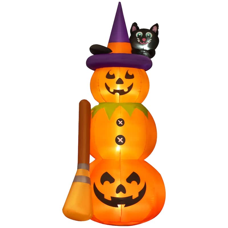 Outsunny 6' Light-Up Inflatable Pumpkin Halloween Decoration with Cute Black Cat