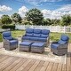 preview thumbnail 89 of 101, Outdoor Sofa with 6-Inch Thick Cushions Furniture for Porch 5PCS Sofa w/ Swivel Chair Ottoman - Grey Wicker Blue Cushion