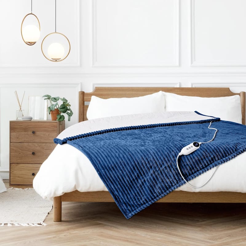 Reversible Flannel & Sherpa Electric Blanket, Heated Throw with Temperature and Timing Functions of a Controller