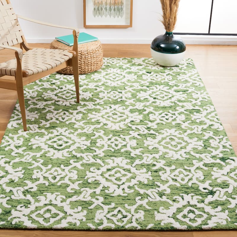 SAFAVIEH, Handmade Blossom Vesela Modern Floral Wool Rug - 9' x 12' - Green/Ivory