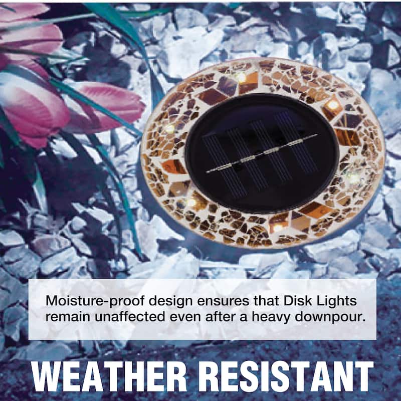 Bell + Howell 6 LED Round Tan Mosaic Solar Powered Disk Lights with Auto On/Off - 4 Pack - Brown