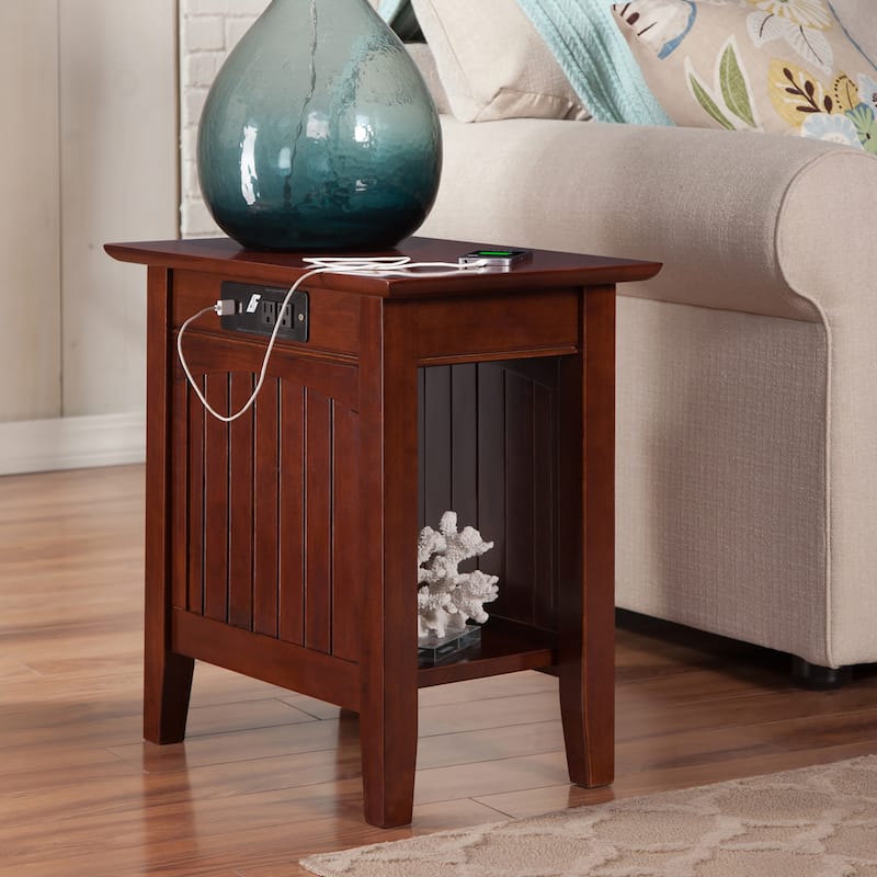AFI Nantucket Chair Side Table with Built-in Charger - Walnut