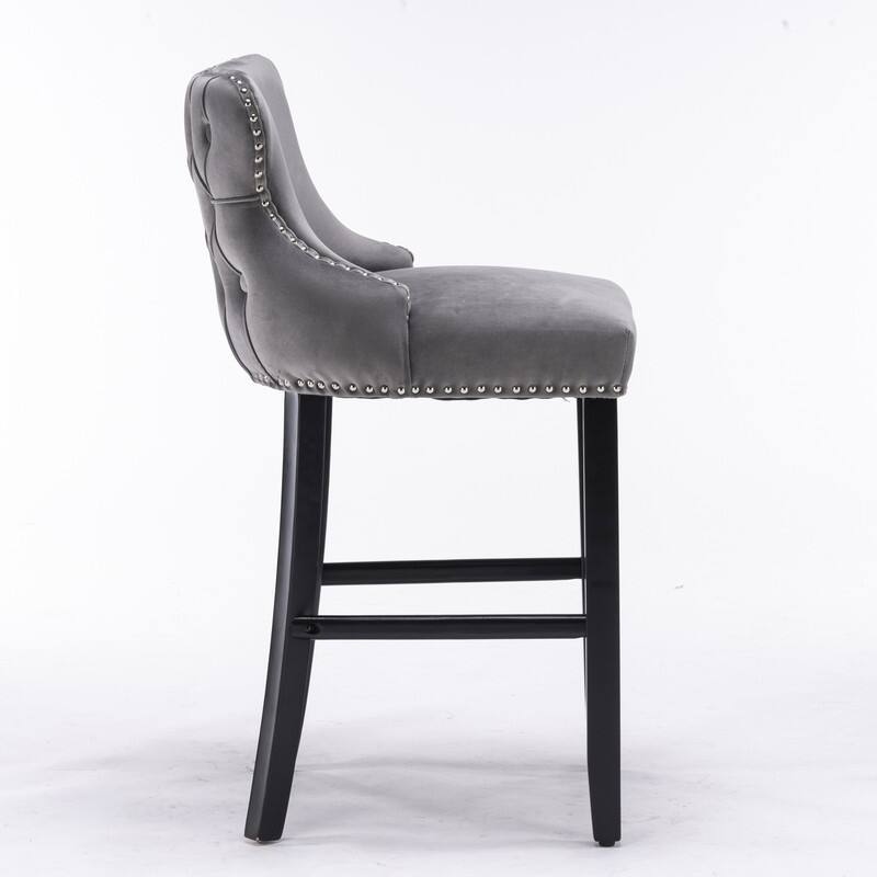 Contemporary Velvet Upholstered Bar Stools/Set of 2/Button Tufted,Grey - Set of 2