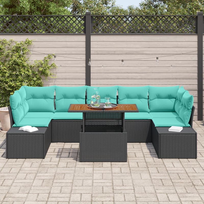 vidaXL 8 Garden Sofa Set with Cushions Black/Grey Poly Rattan - 113.8 x 60.6 x 27.2