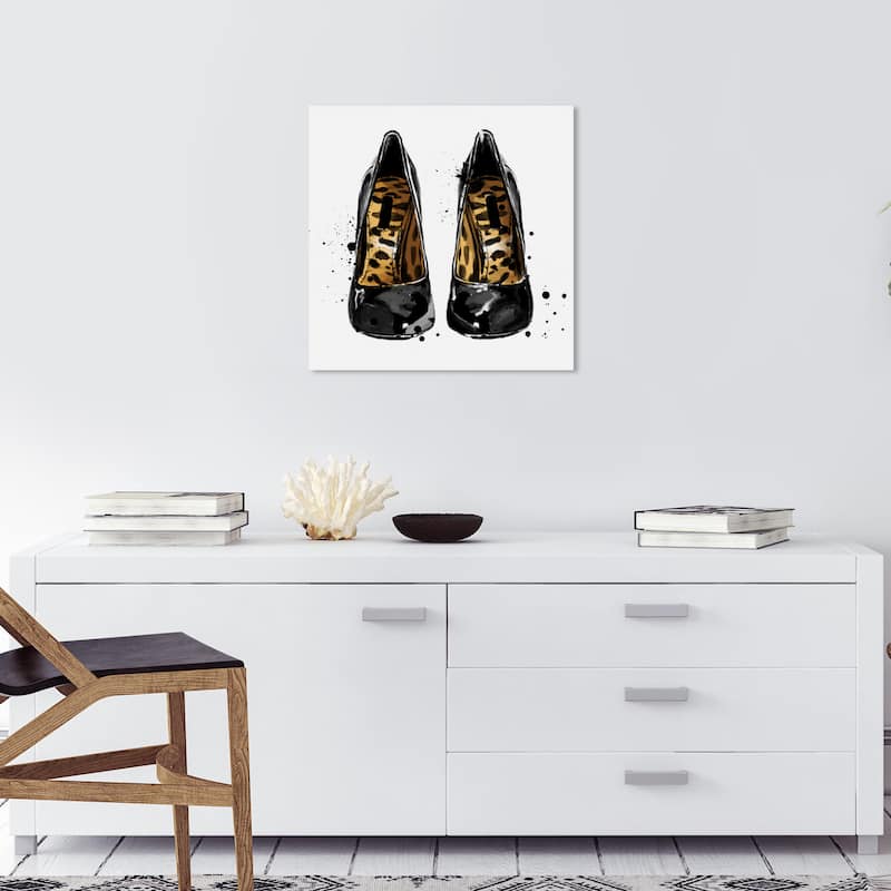 Wynwood Studio Canvas Fashion and Glam Wild Heels Black and Metallic Gold Glam Wall Art Canvas Print - 20 x 20