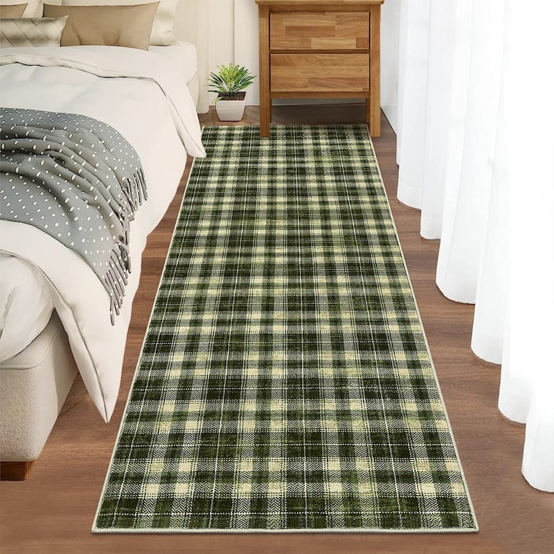Garvee Earthy Plaid Soft Low Pile Foldable Area Rug