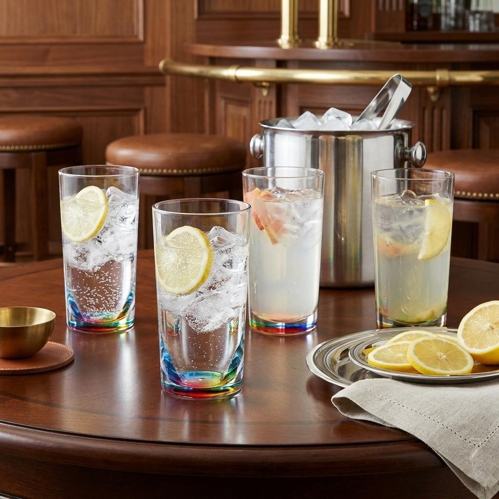 HomeRoots Set of Four Rainbow Acrylic Stemless Highball Glass