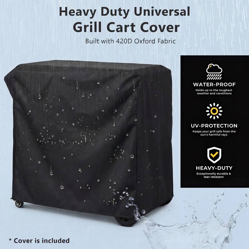 Outdoor Kitchen Island Grill Cart with Pizza Oven Table, Stainless Steel Top & Waterproof Cover