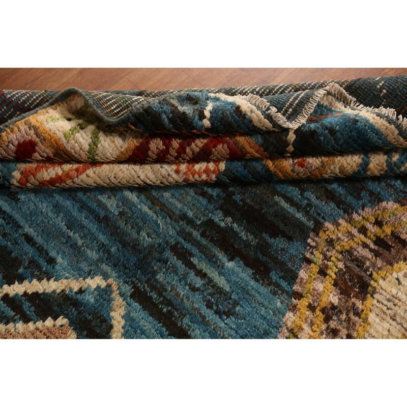 Blue Moroccan Oriental Area Rug Handmade Wool Carpet - 6'8" x 9'7"