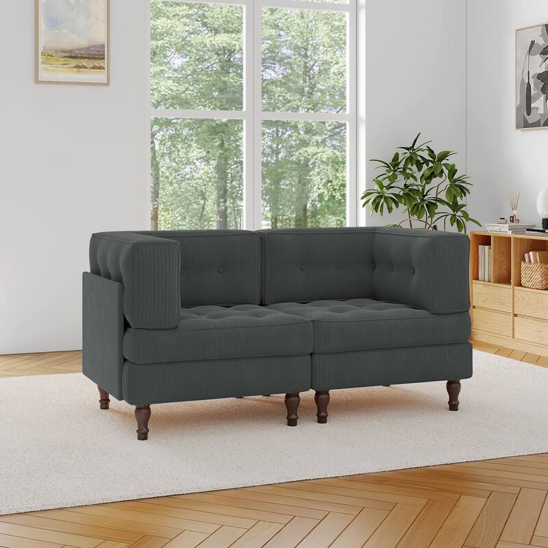 Modular Corduroy Corner Sectional Sofa Couch Set with Tufted Cushion