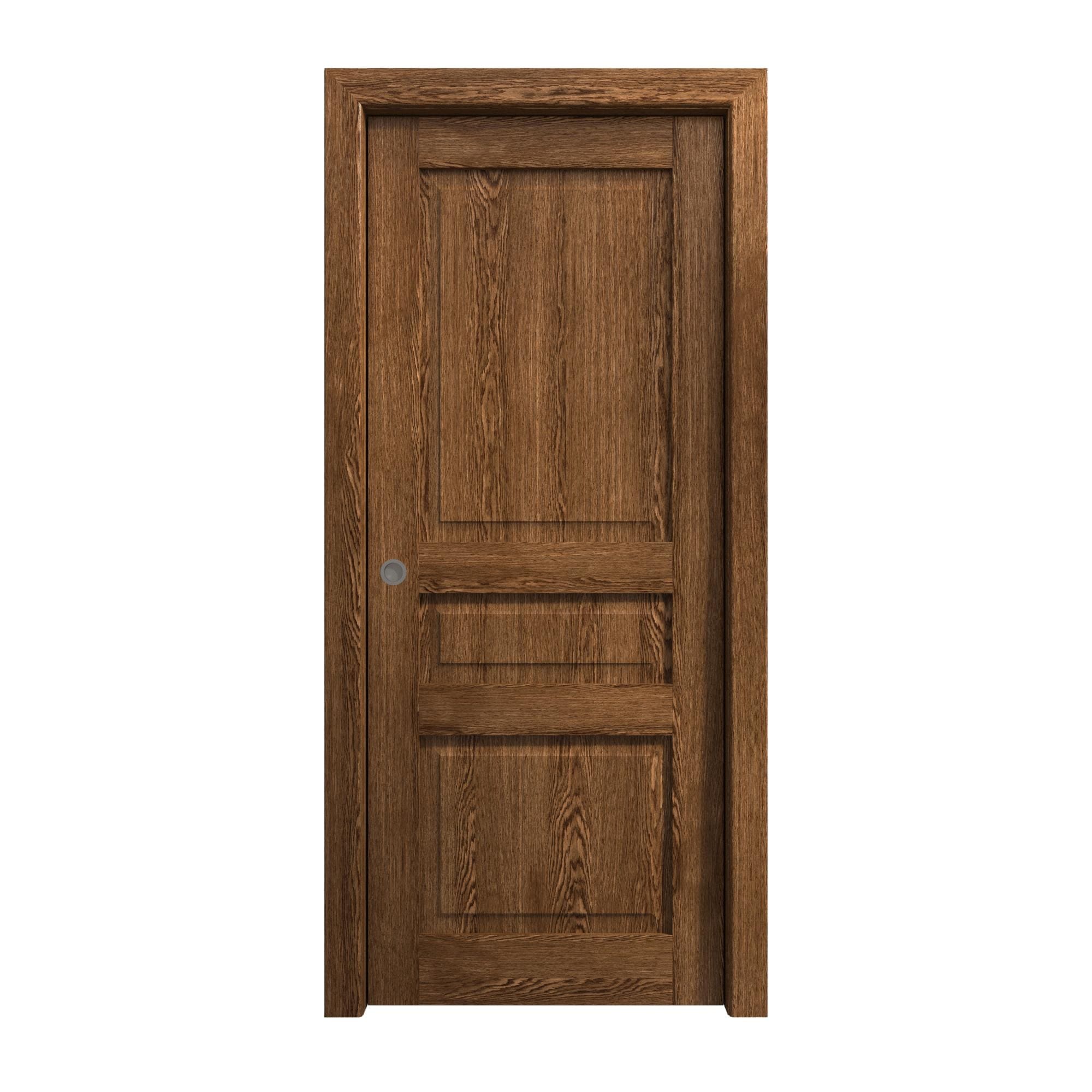 Sliding Pocket Door 18 x 84 inches | Ego 5012 Cognac Oak | Kit Rail Hardware | Solid Wood Interior Bedroom Modern Doors
