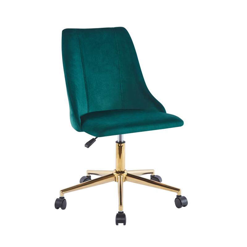 Porthos Home Rae Office Chair, Velvet Upholstery, Gold Chrome Legs - Green
