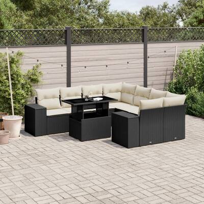 vidaXL Patio Sofa Set with Cushions Outdoor Furniture 9 Piece Poly Rattan - 24.4 x 24.4 x 27.2