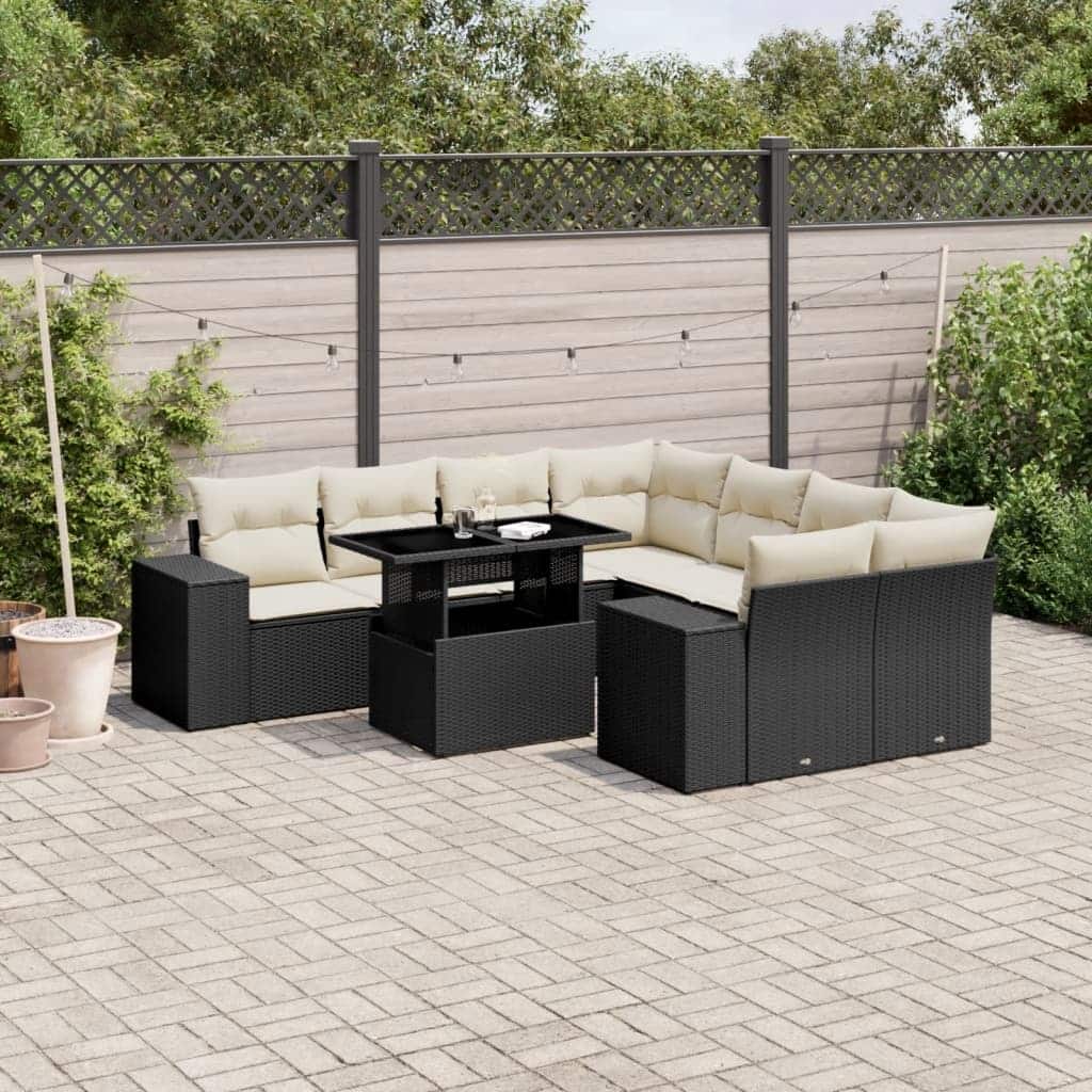 vidaXL Patio Sofa Set with Cushions Outdoor Furniture 9 Piece Poly Rattan - 24.4 x 24.4 x 27.2