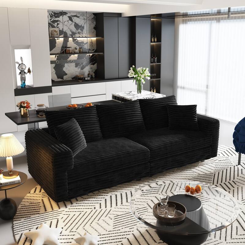 82.7 " Plush Corduroy 3-Seat Sofa,Modern Comfy Upholstered Sofa Cloud Couch,Deep Seat Couches with Soft Pillows