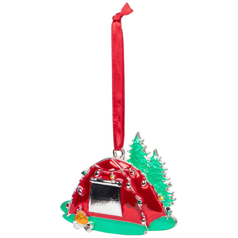 Camping Tent with Campfire Christmas Ornament - 3.25"