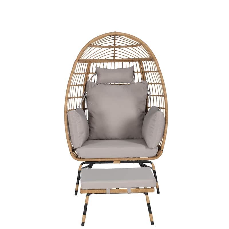 2-Piece Oversized Outdoor Rattan Wicker Egg Chair with Ottoman