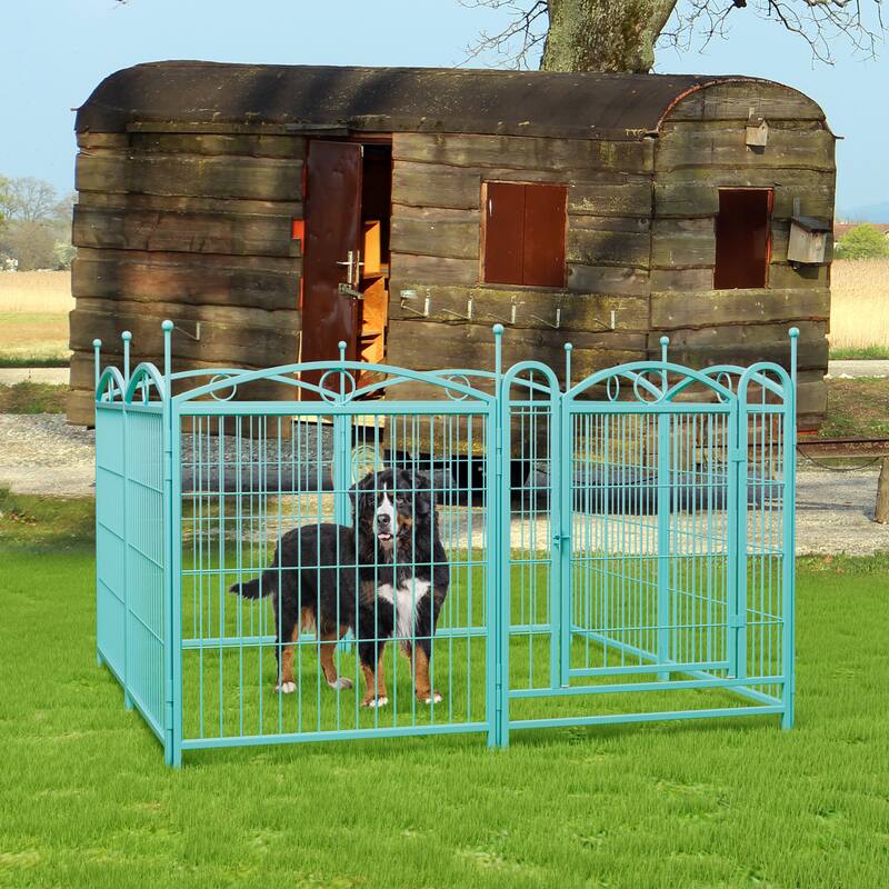 Dog Playpen 32 inch 8 Panels Metal Dog Pen Pet Dog Fence with Doors, Heavy Duty Dog Fence Puppy Pen Foldable Pet Exercise Pen