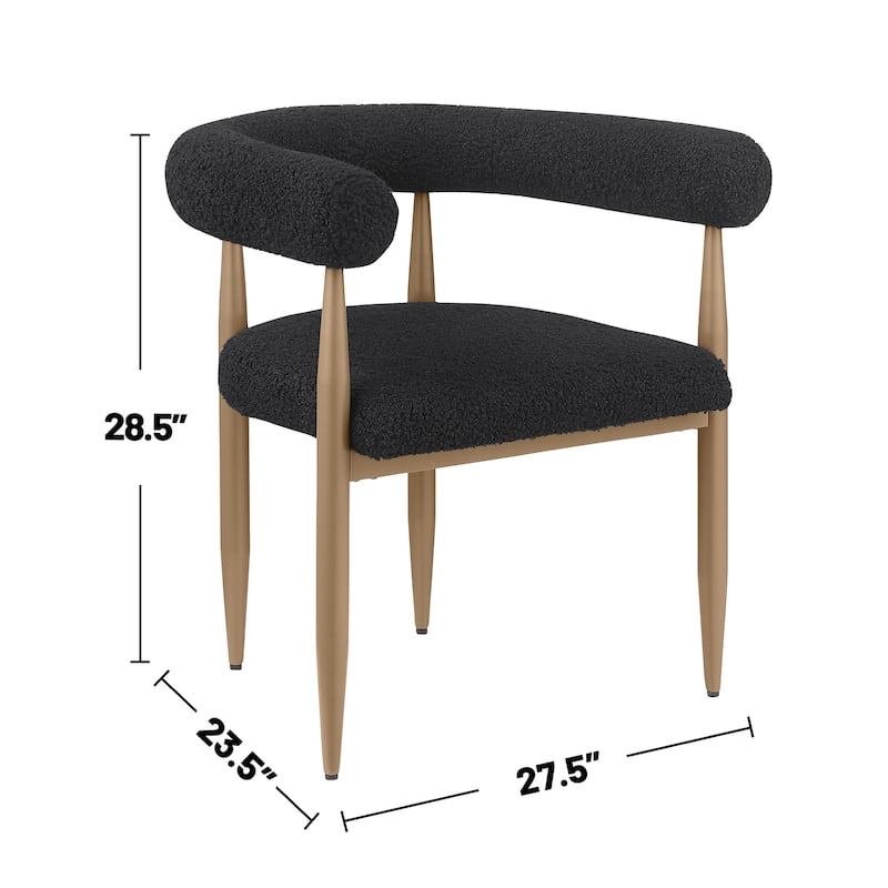 Set of 2 Boucle Upholstered Dining Arm Chairs in Black