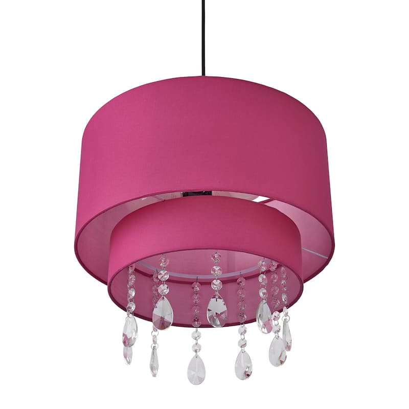 3 Light Drum Pendant with crystals in Pink - 13"H x 15"W x 15"D